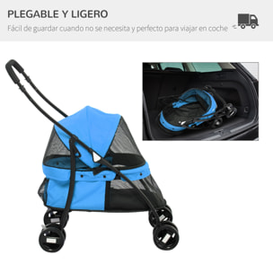 Cochecito para Mascotas Plegable Carrito para Perros y Gatos con Ventanas de Malla Cojín Lavable Correas de Seguridad Cubierta de Tela Oxford y Marco de Acero 82x47x97 cm Azul