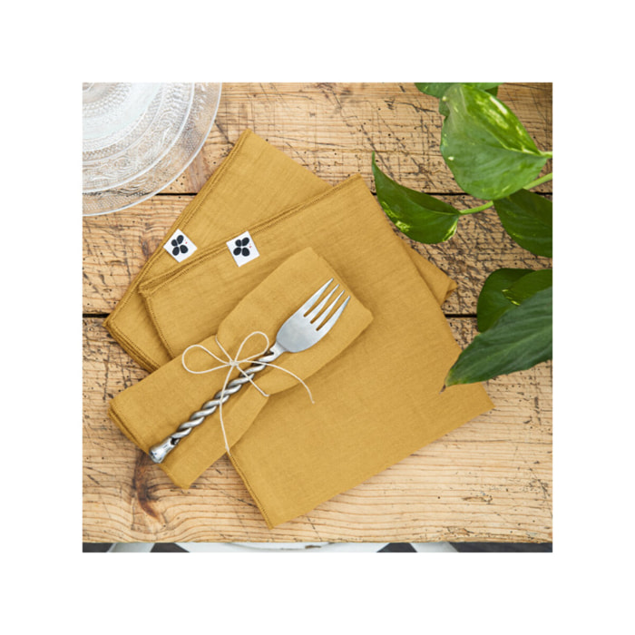 Lot de 3 serviettes 40x40 cm en gaze de coton - 10 coloris - GAIA