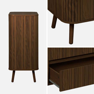 Commode 4 tiroirs. décor strié noyer. L 80x P 45  H 100cm