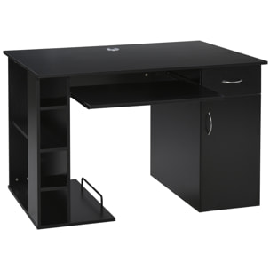 Bureau informatique multimédia multi-rangements avec étagère tiroir tablette clavier MDF 120 x 60 x 74 cm noir