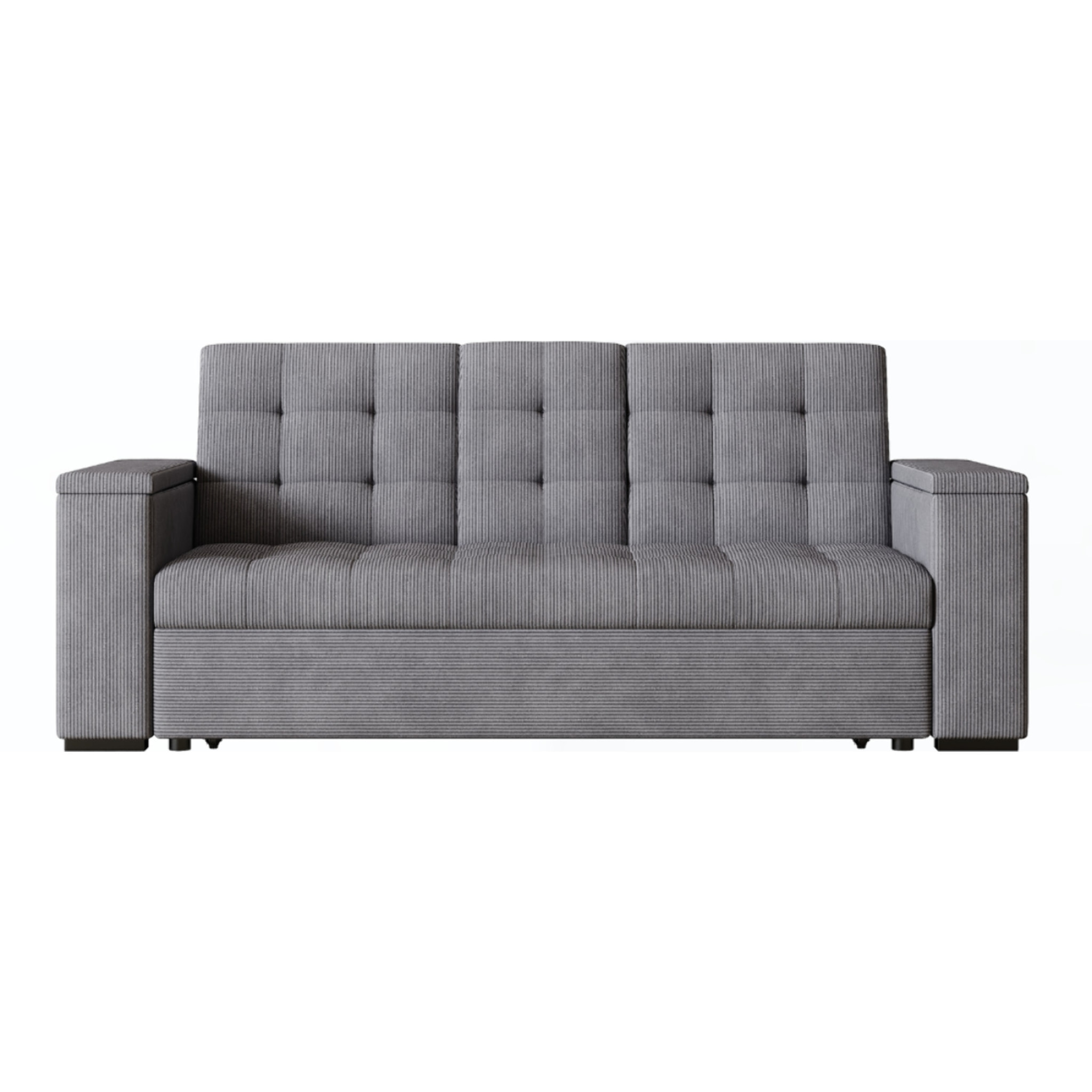 Canapé 3 places convertible avec tablette centrale et accoudoirs amovibles gris velours côtelé TILIA