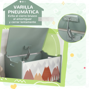 Conjunto para Niños Incluye 1 Cama Infantil de Madera Carga Máx. 40 kg 143x77x60 cm y 1 Baúl de Almacenamiento 60x37x39 cm con Estampados Verde