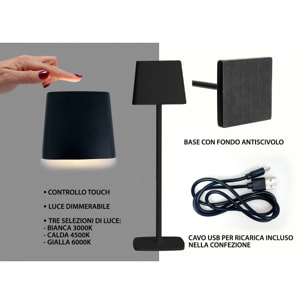 Lampada Led Da Tavolo Controllo Touch Ricaricabile Senza Fili Modello Quadrata Dorata