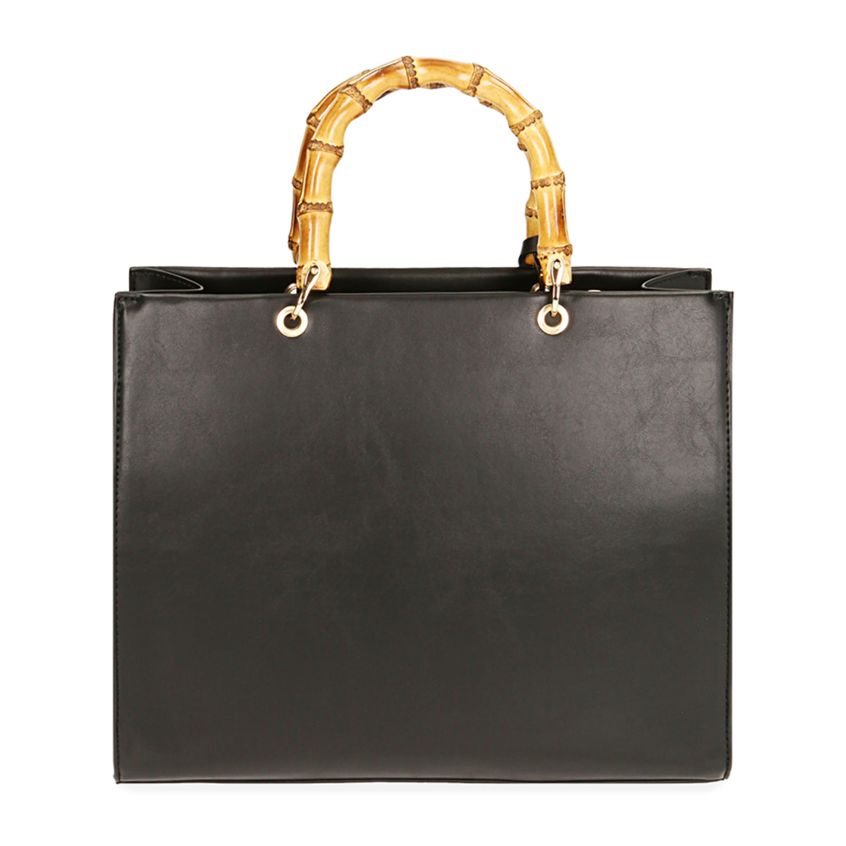 Borsa a mano nera con manico bambù