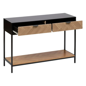 Console "Chevrons" 2 tiroirs effet pin naturel et noir 110x75cm