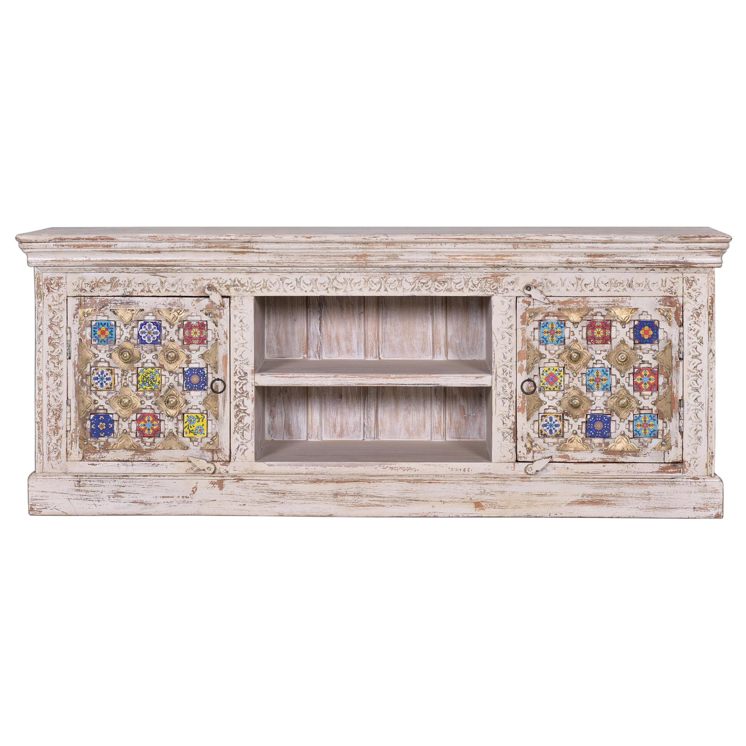 Mueble tv - madera de mango, cerámica y bronce - 150x40x60cm