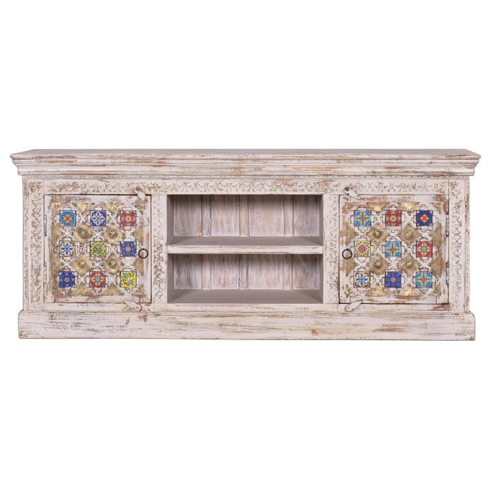 Mueble tv - madera de mango, cerámica y bronce - 150x40x60cm