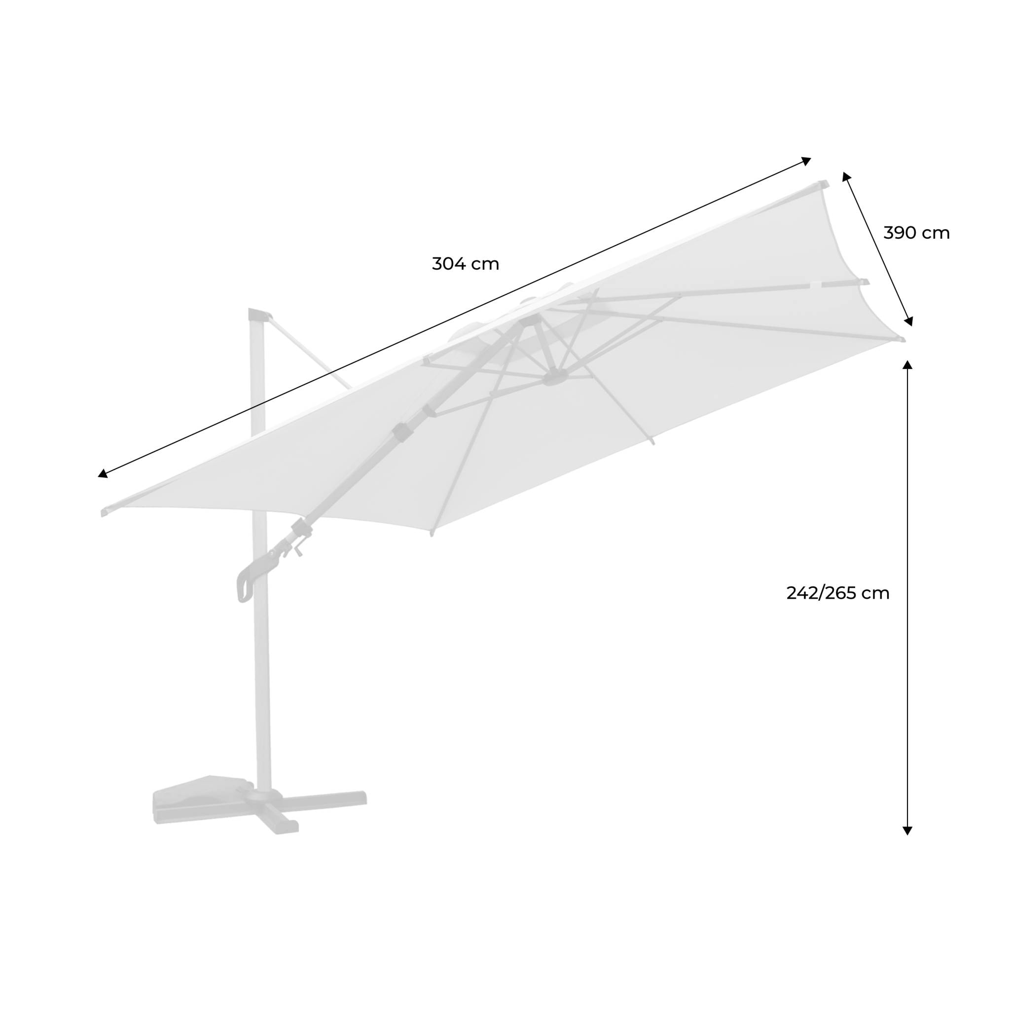 Parasol déporté ETRETAT rectangulaire beige 3x4m. mât effet bois