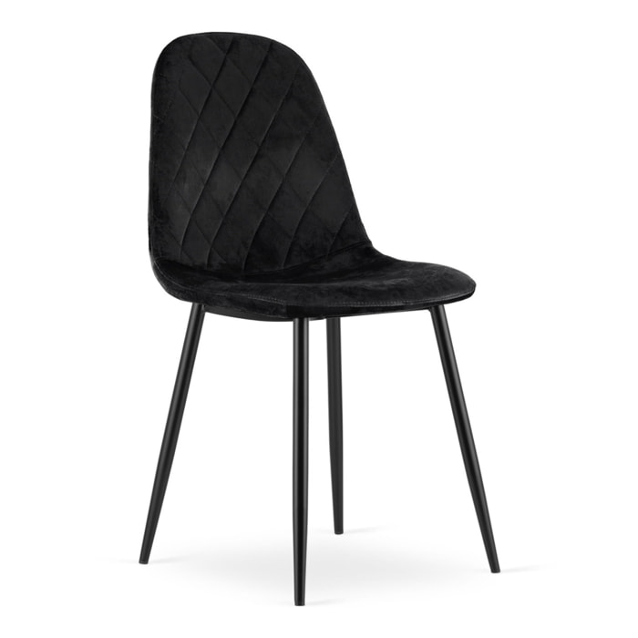 Set di 3 Sedie Asti in Velluto Nero e Metallo