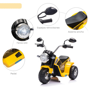 Moto Eléctrica para Niños 18-36 Meses con 3 Ruedas Batería 6V y Bocina Amarillo