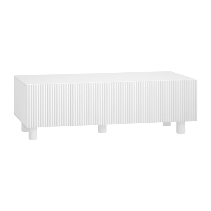 Meuble TV en bois de sapin et pin en ton blanc 152x42cm Hauteur: 45.5 Longueur: 152 Largeur: 42