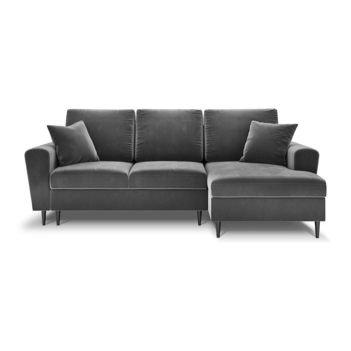 Canapé d'angle droit convertible avec coffre de rangement "Kyoto" 4 places en velours gris clair
