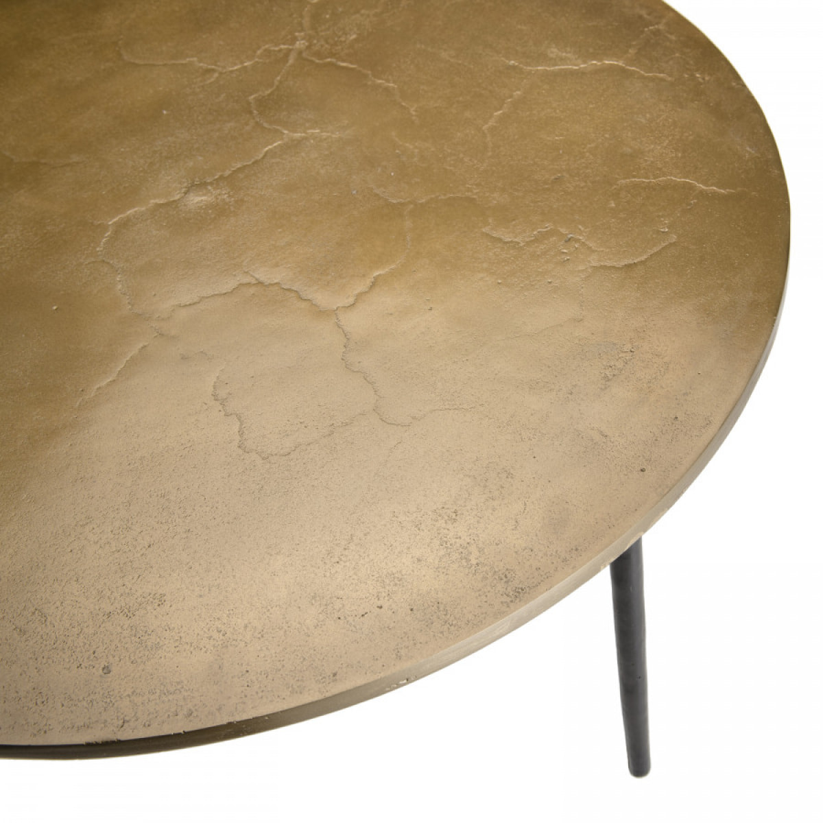 JONAS - Table basse ronde 80x80cm plateau aluminium doré pieds noirs