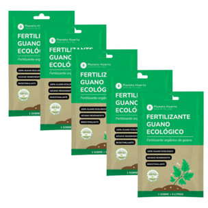 PLANETA HUERTO | Pack Fertilizante Guano Ecológico Soluble 5 Sobres para 25 L – Pack Fertilizante para Plantas de Interior y Exterior