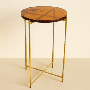 Table d'appoint avec plateau en verre ambre et pieds doré BELLI