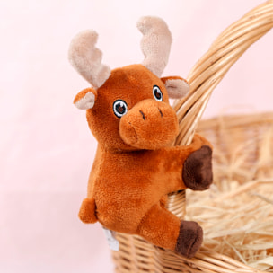 Peluche extrasuave y mullido. Diseño alce con mecanismo enrollable. 15 cm.