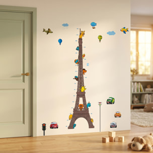 Stickers Muraux décoration adhésifs toise Tour Eiffel pour enfants avec animaux et avions