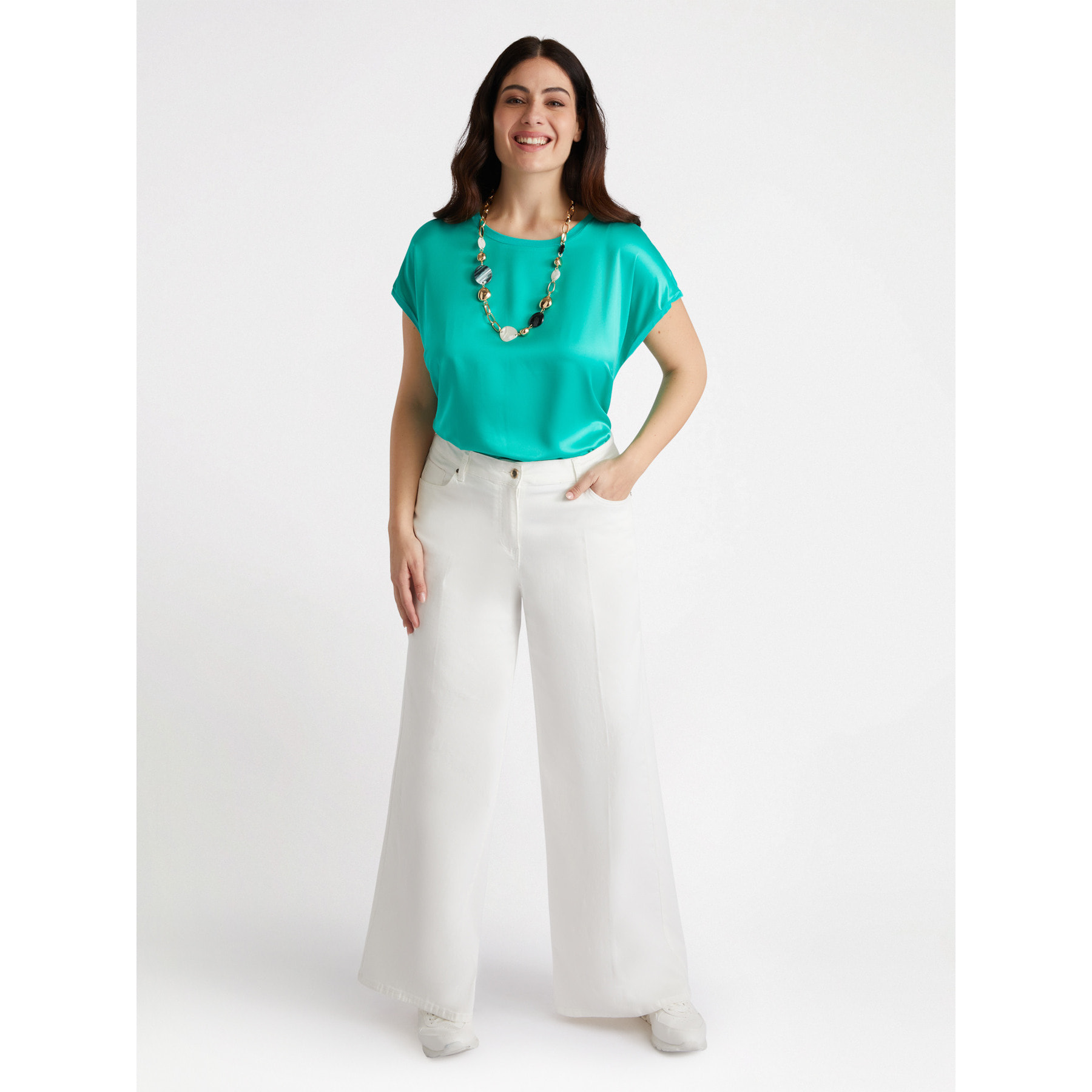 Fiorella Rubino - Blusa en raso y tejido de punto - Green Water
