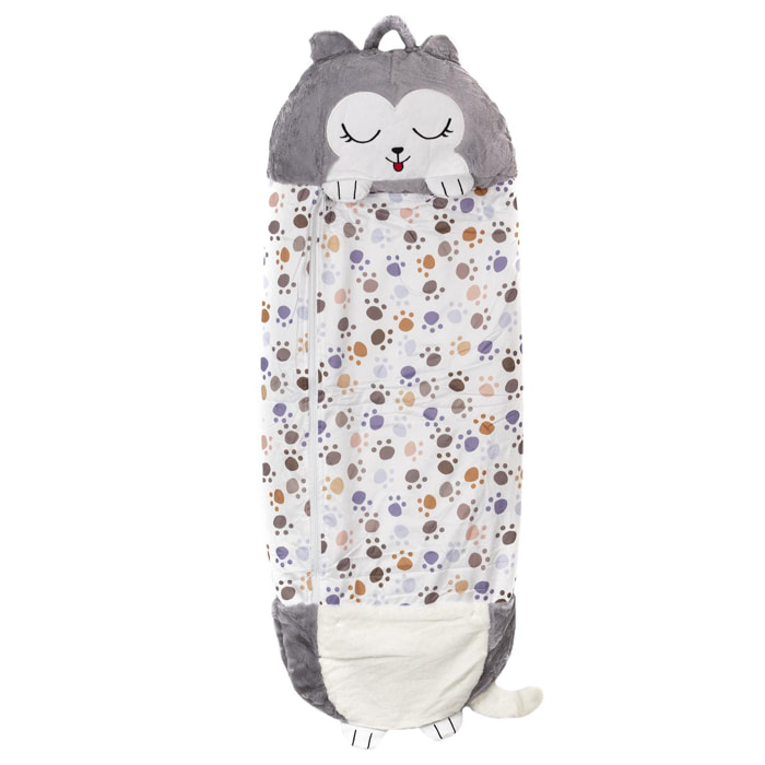 DAM Saco de dormir convertible en almohada, para niños, Husky. Tacto peluche. Pequeño / S: 128x45cm. 135x50x40 Cm. Color: Gris Claro