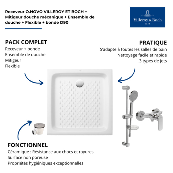 Pack receveur O Novo céramique avec bonde D90 et robinetterie