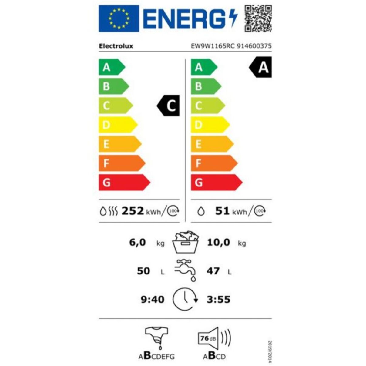 Lave linge séchant hublot ELECTROLUX EW9W1165RC