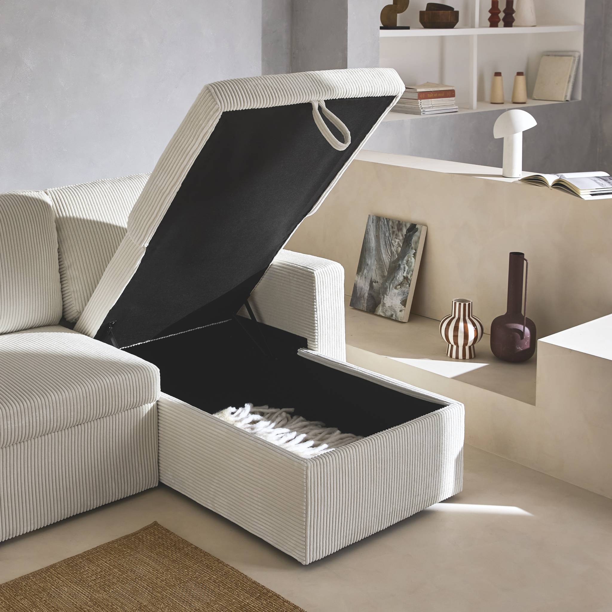 Canapé d'angle convertible réversible 3 places velours côtelé grosse côte IDA