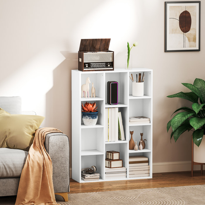 Librería de 4 Niveles Estantería de Libros con 11 Compartimentos Diseño Vertical u Horizontal para Sala de Estar Oficina Dormitorio 74,3x24x106 cm Blanco