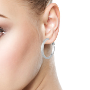 Pendientes de aro plano de cobre con recubrimiento electroplateado brillante, 30 mm, con cierre catalán en plata de ley 925.