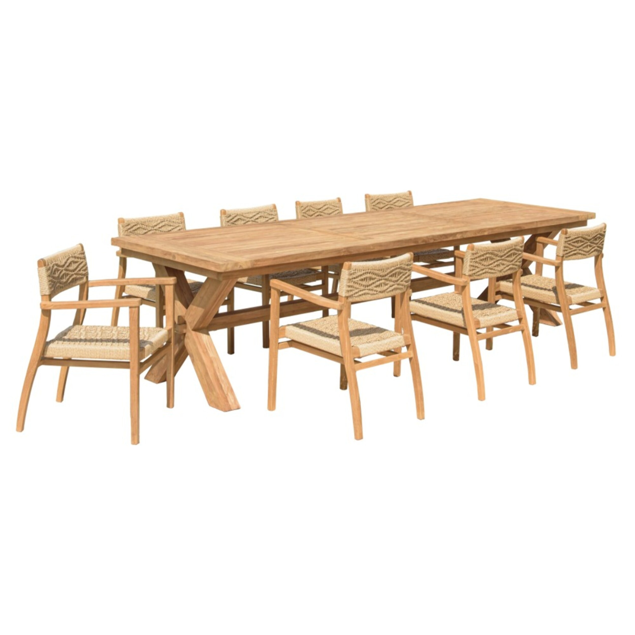 VALERIA - Ensemble de jardin table en bois de teck recyclé rotin 8/10 pers.