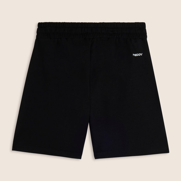 Pantaloncini neri regular fit con stampa Mickey Mouse