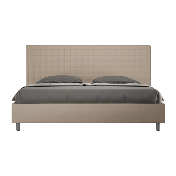 Lit king size sans sommier rembourré 200x210 similicuir taupe Sunny