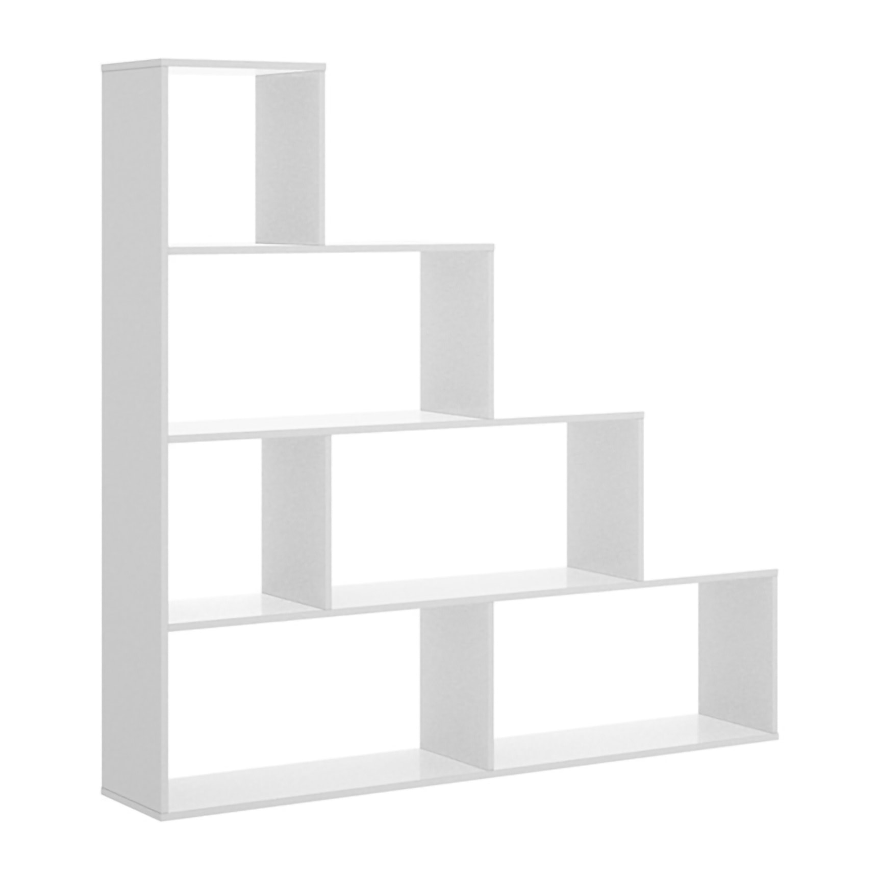 Libreria Vancouver, Mobile portalibri bifacciale a 6 scaffali, Scaffale divisorio con scomparti da ufficio, cm 145x29h145, Bianco lucido