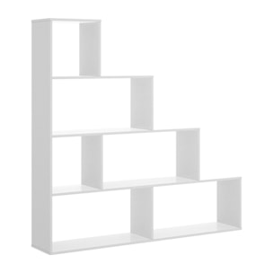 Libreria Vancouver, Mobile portalibri bifacciale a 6 scaffali, Scaffale divisorio con scomparti da ufficio, cm 145x29h145, Bianco lucido