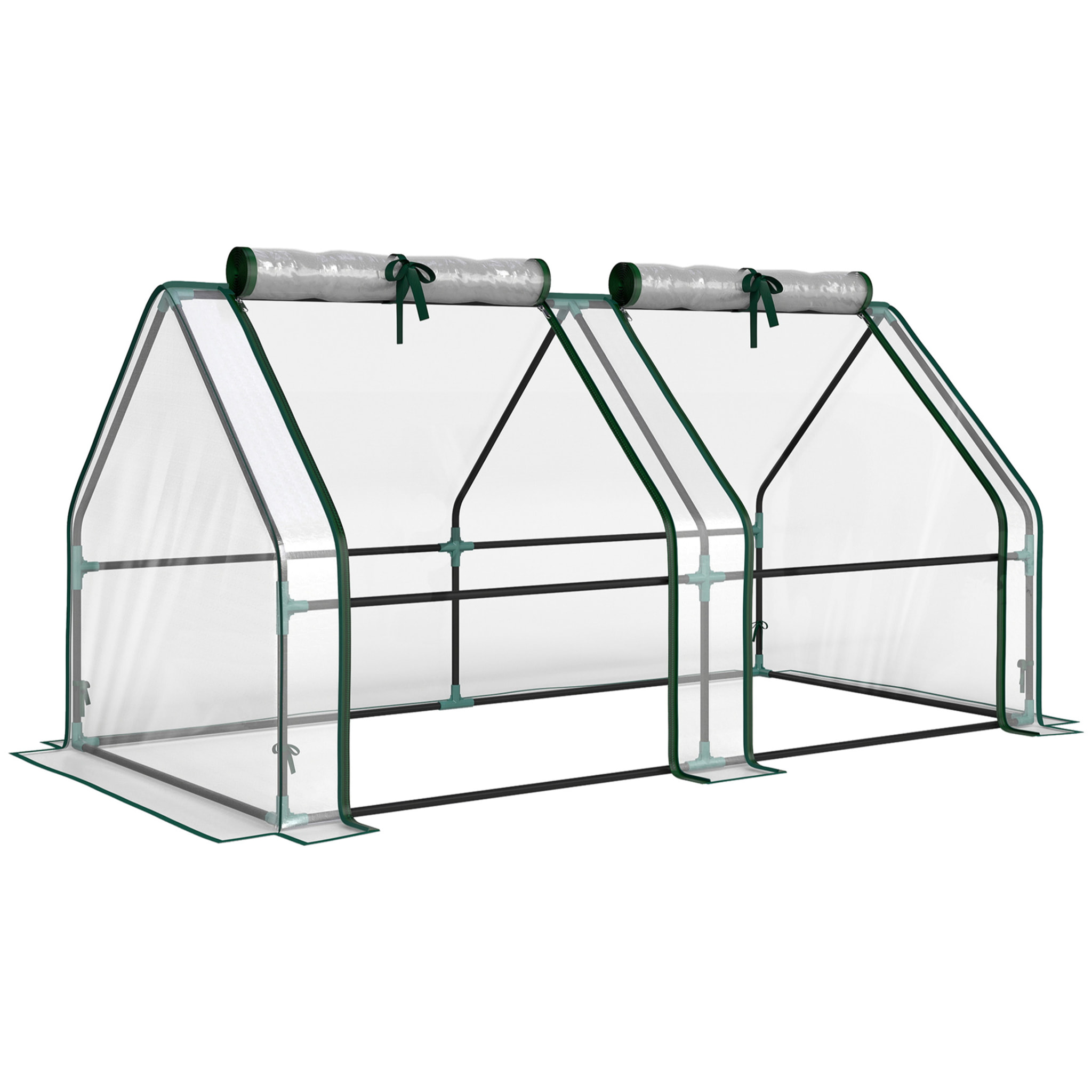 Mini serre de jardin serre à tomates 180L x 90l x 90H cm acier PE haute densité 140 g/m² anti-UV 2 fenêtres avec zip enroulables transparent