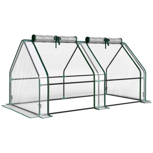 Mini serre de jardin serre à tomates 180L x 90l x 90H cm acier PE haute densité 140 g/m² anti-UV 2 fenêtres avec zip enroulables transparent