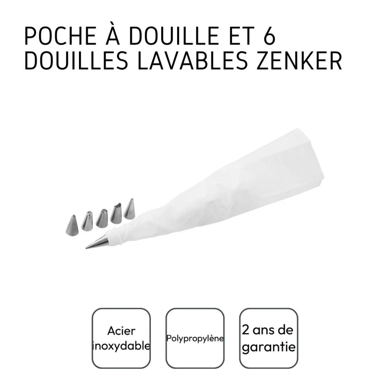 Poche à douille et 6 embouts en inox 33 cm Zenker Smart Pastry