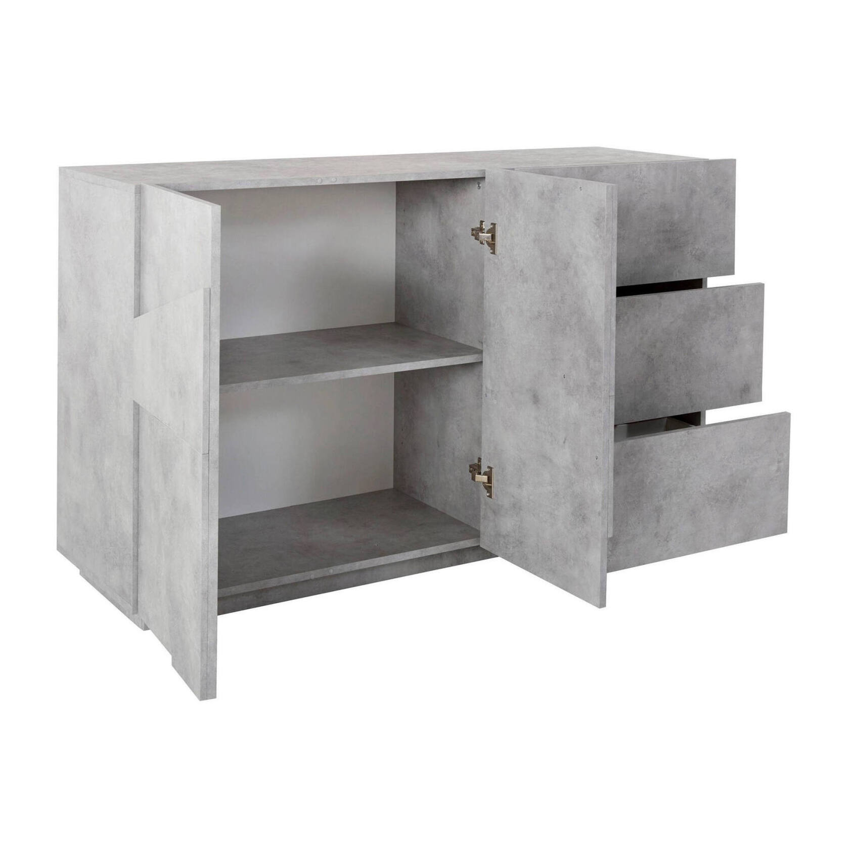 Credenza moderna a 2 ante e 3 cassetti, Made in Italy, Madia da cucina con dettaglio, Buffet di design da soggiorno, cm 143x44h86, colore Grigio Ardesia