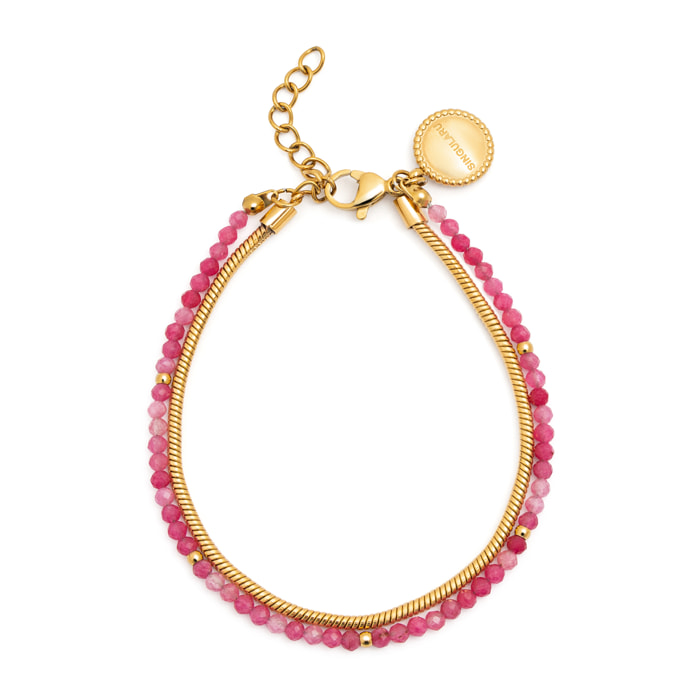 Pulsera Cleopatra Pink Acero Baño Oro