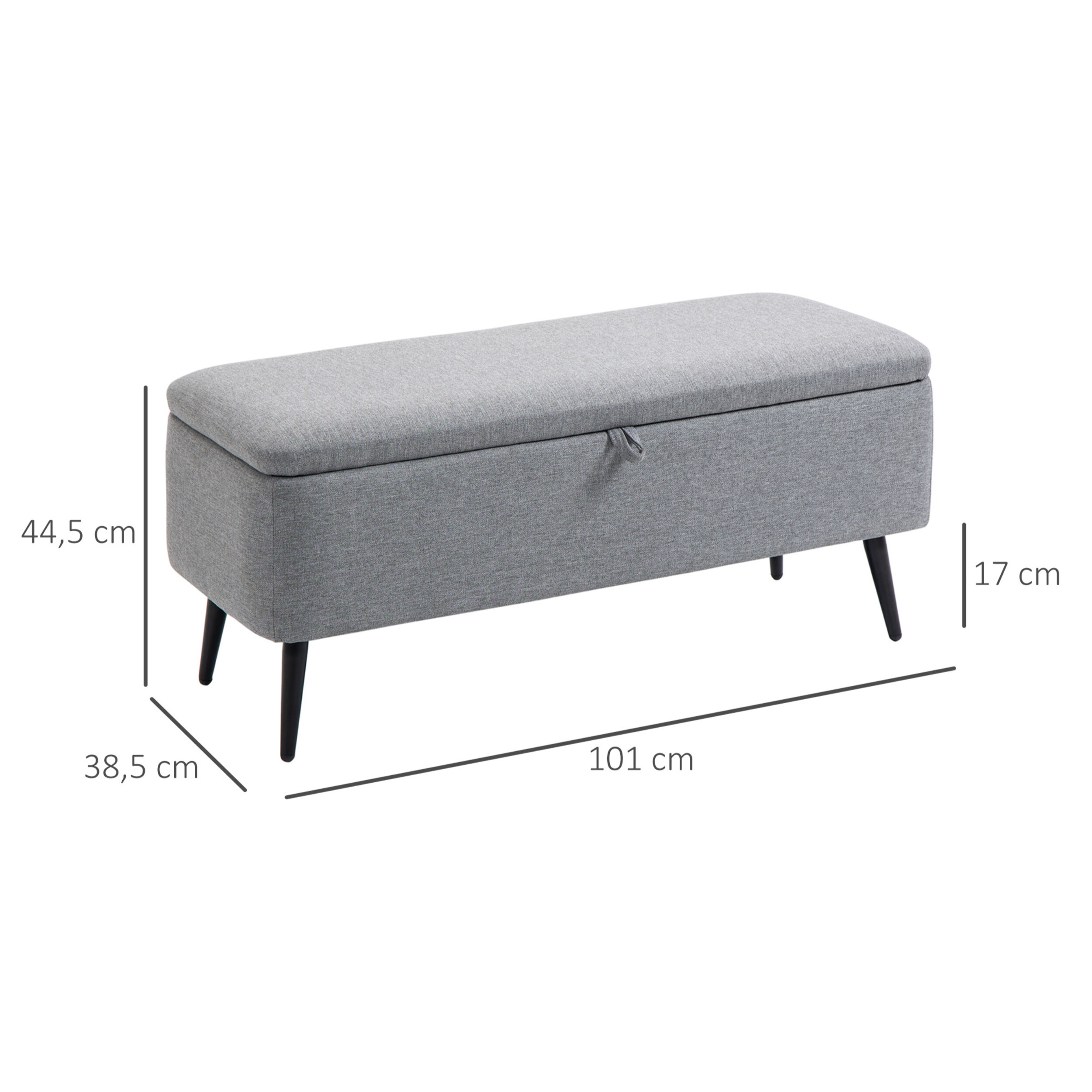 HOMCOM Banco de Almacenamiento Taburete de Almacenaje Tapizado en Lino con Tapa Abatible y Patas de Acero para Dormitorio Salón Entrada Carga 150 kg 102x40x39,5 cm Gris