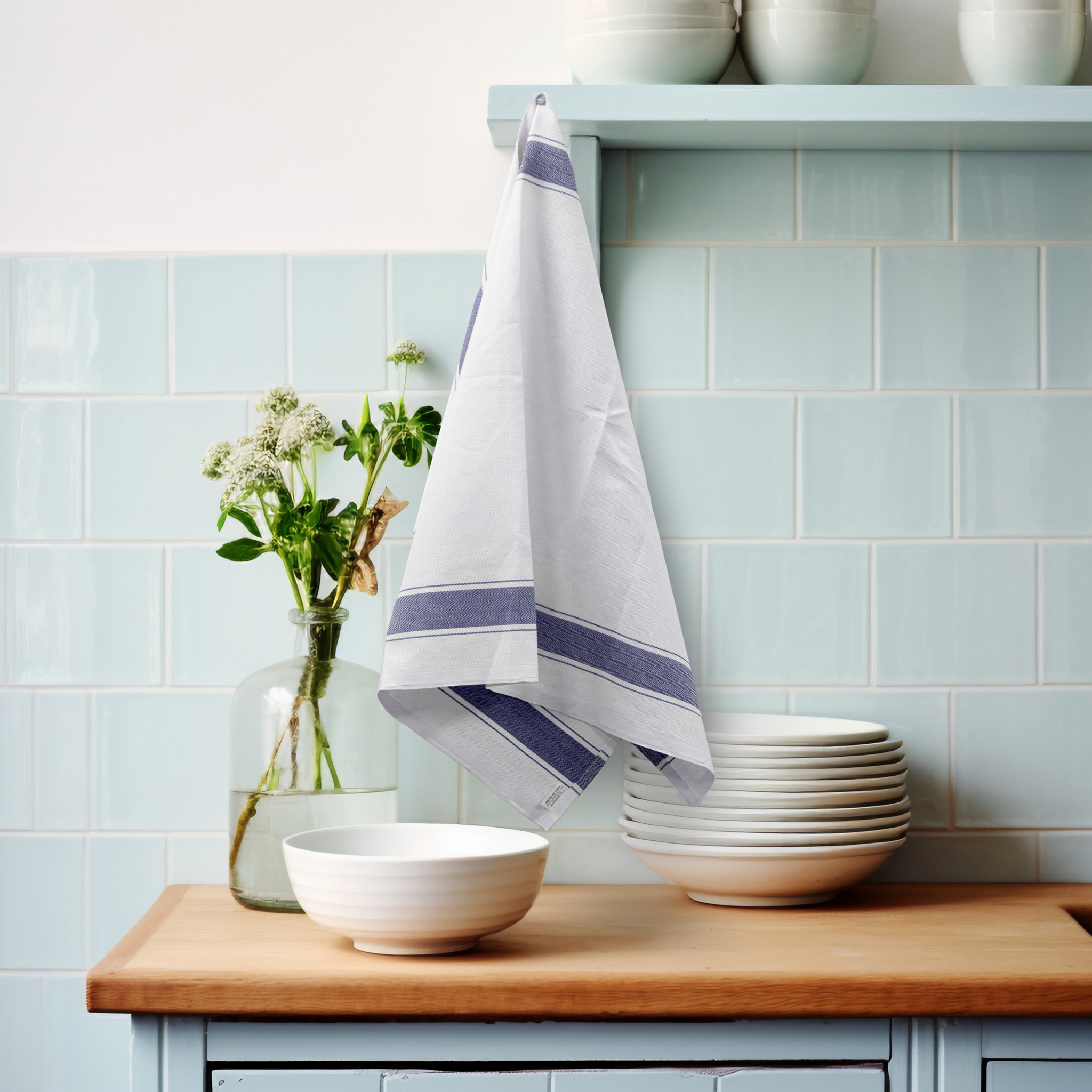 SET 6 STROFINACCI GRECALE 57X90 CM DIS. SPIGA COLORE BLU