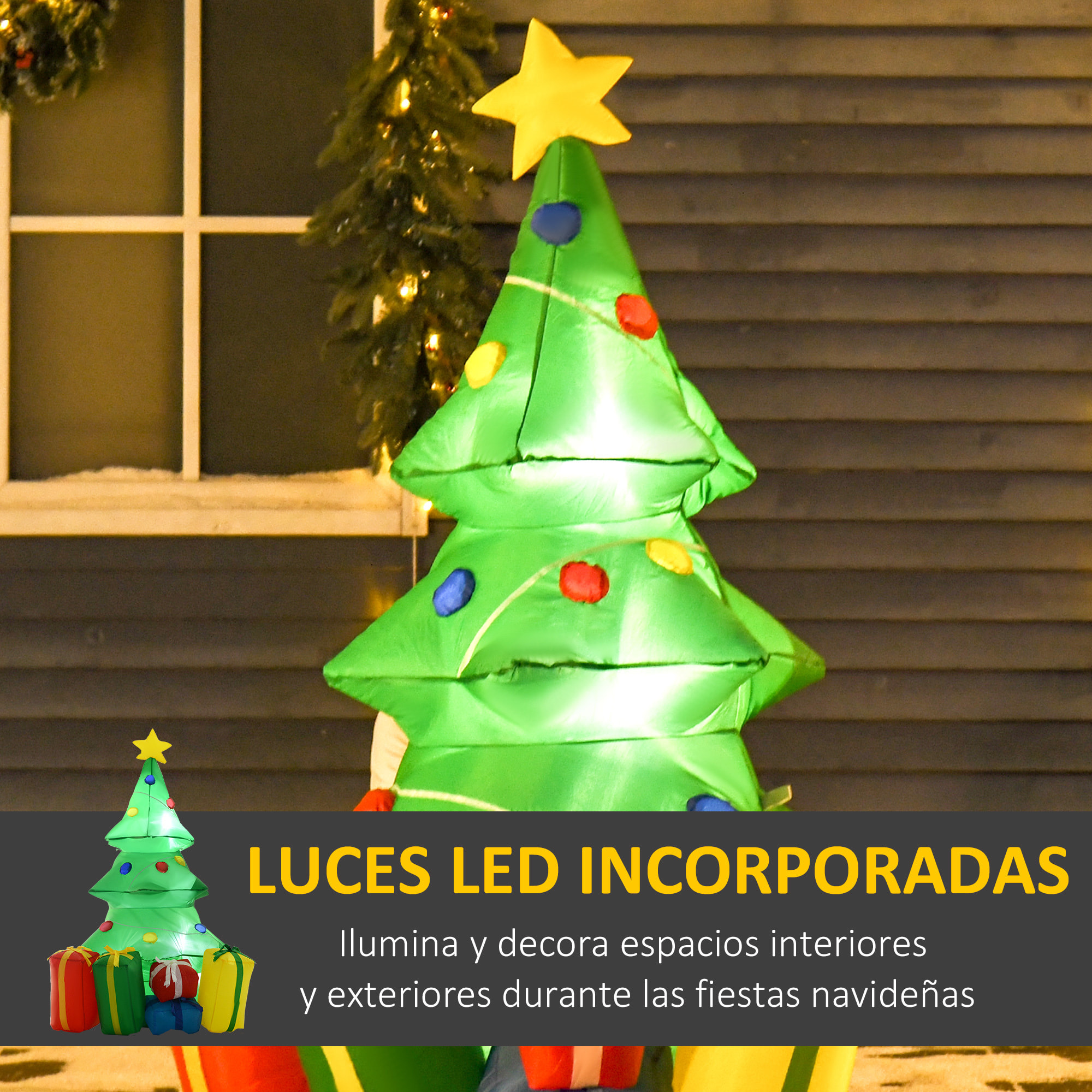 árbol de Navidad Inflable Iluminación LED 65x75x150cm Verde