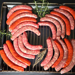 Assortiment Barbecue : 8 merguez, 8 chipolatas aux herbes et 8 chipolatas natures - Normandie - 1,2kg