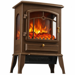 Chimenea Eléctrica de Pie, 1000W/2000W, Chimenea Eléctrica Decorativa con Efecto Llama 3D, Brillo Ajustable, Termostato y Protección contra Sobrecalentamiento, para 30㎡, Marrón