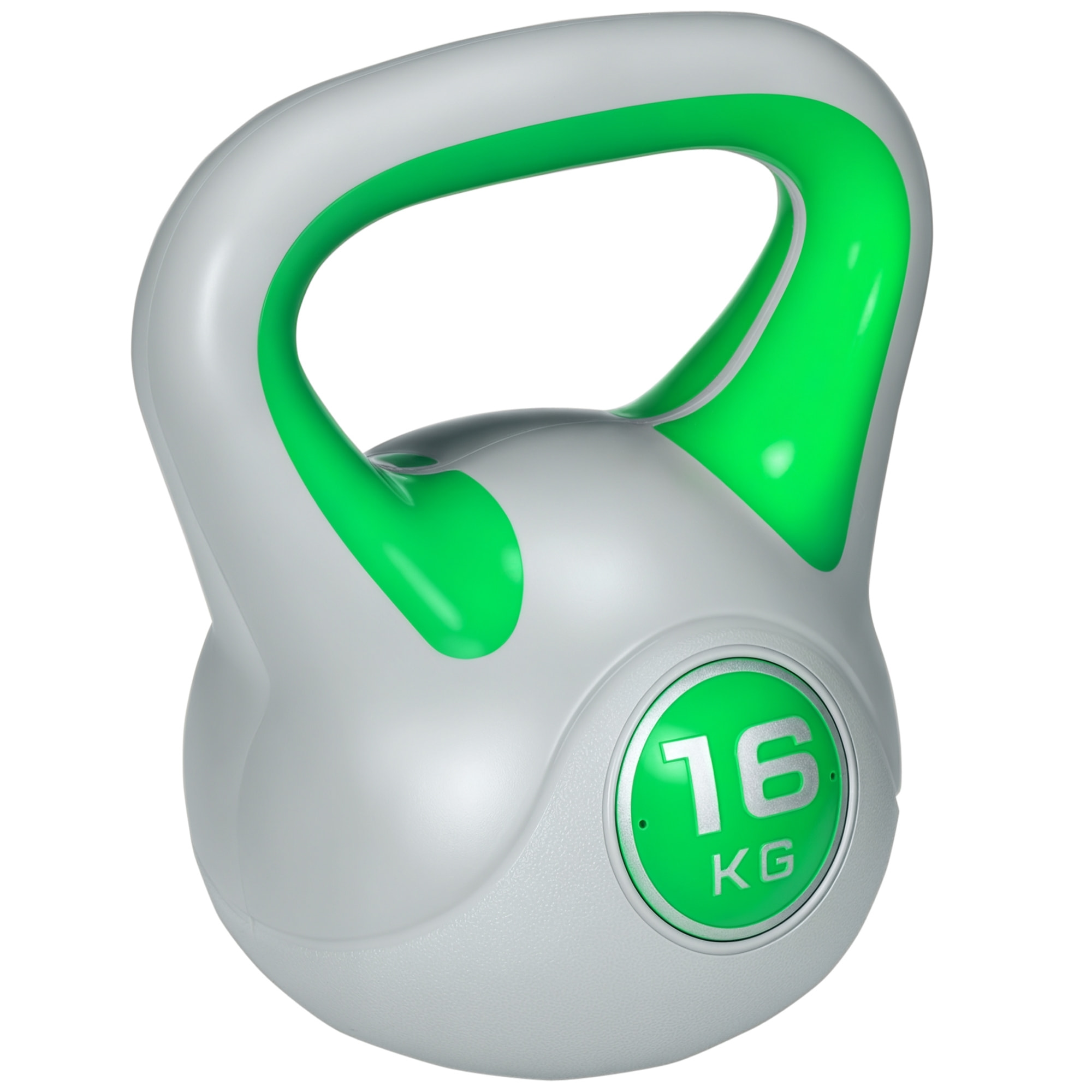 Pesa Rusa 16 kg, Kettlebell Revestimiento de PU y Relleno de Arena, Mango Ancho, para Entrenamiento Culturismo, en Casa, Gimnasio, Verde y Gris