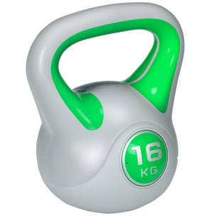 Pesa Rusa 16 kg, Kettlebell Revestimiento de PU y Relleno de Arena, Mango Ancho, para Entrenamiento Culturismo, en Casa, Gimnasio, Verde y Gris