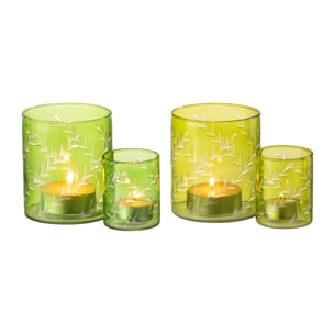 J-Line photophore Feuilles - verre - vert - large - 2 pcs