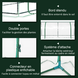 Serre de jardin tunnel serre à tomates dim. 2L x 1l x 0,8H m 2 portes zippées bâche PVC transparent acier époxy vert