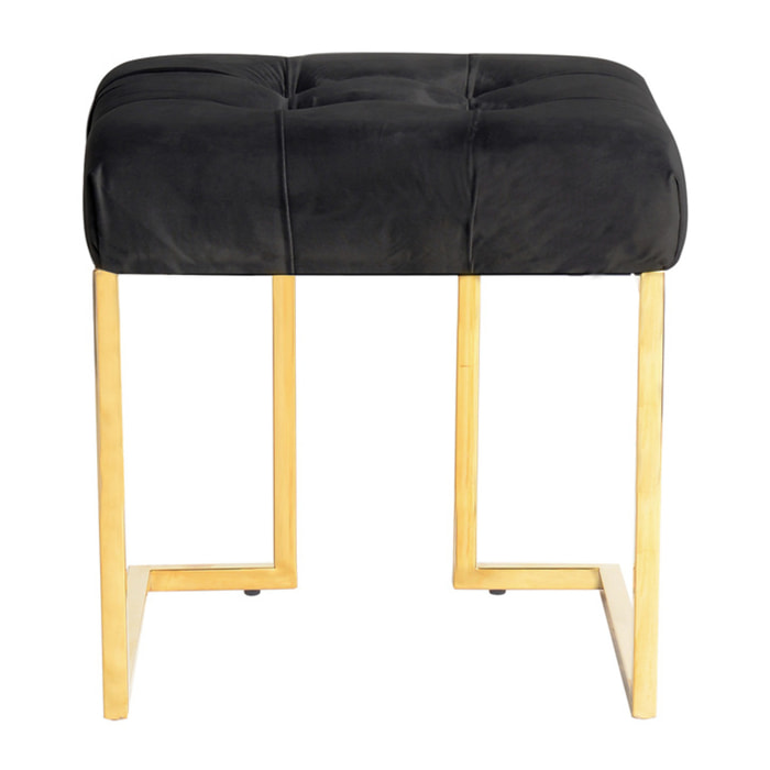 Pouf Rarity in velluto nero con base in acciaio dorato