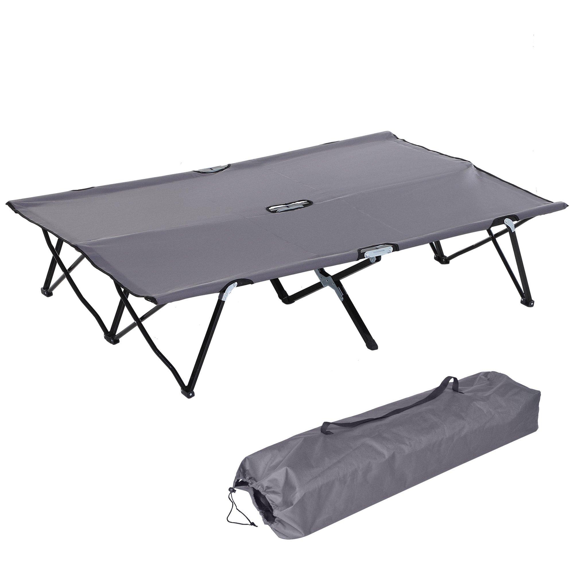 Lit de camp pliable double 193 x 125 x 40 cm avec sac de transport métal noir polyester Oxford gris