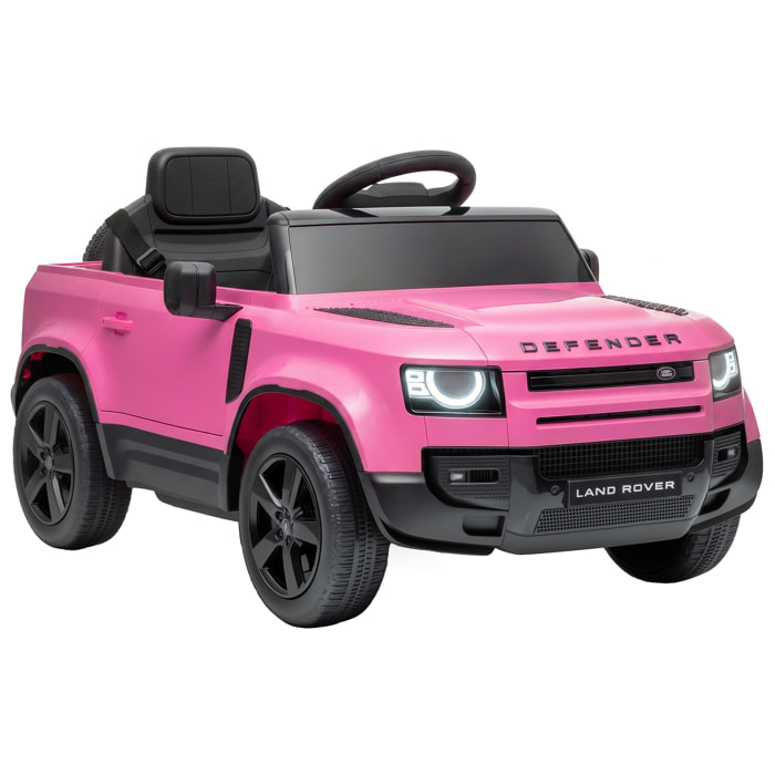 AIYAPLAY Coche Eléctrico SUV para Niños Land Rover Defender Coche de Batería 12 V Mando a Distancia 2,4G Suspensión Arranque Suave 2,7-4,5 km/h Rueda Auxiliar Luces LED Música Claxon 3-5 Años Rosa
